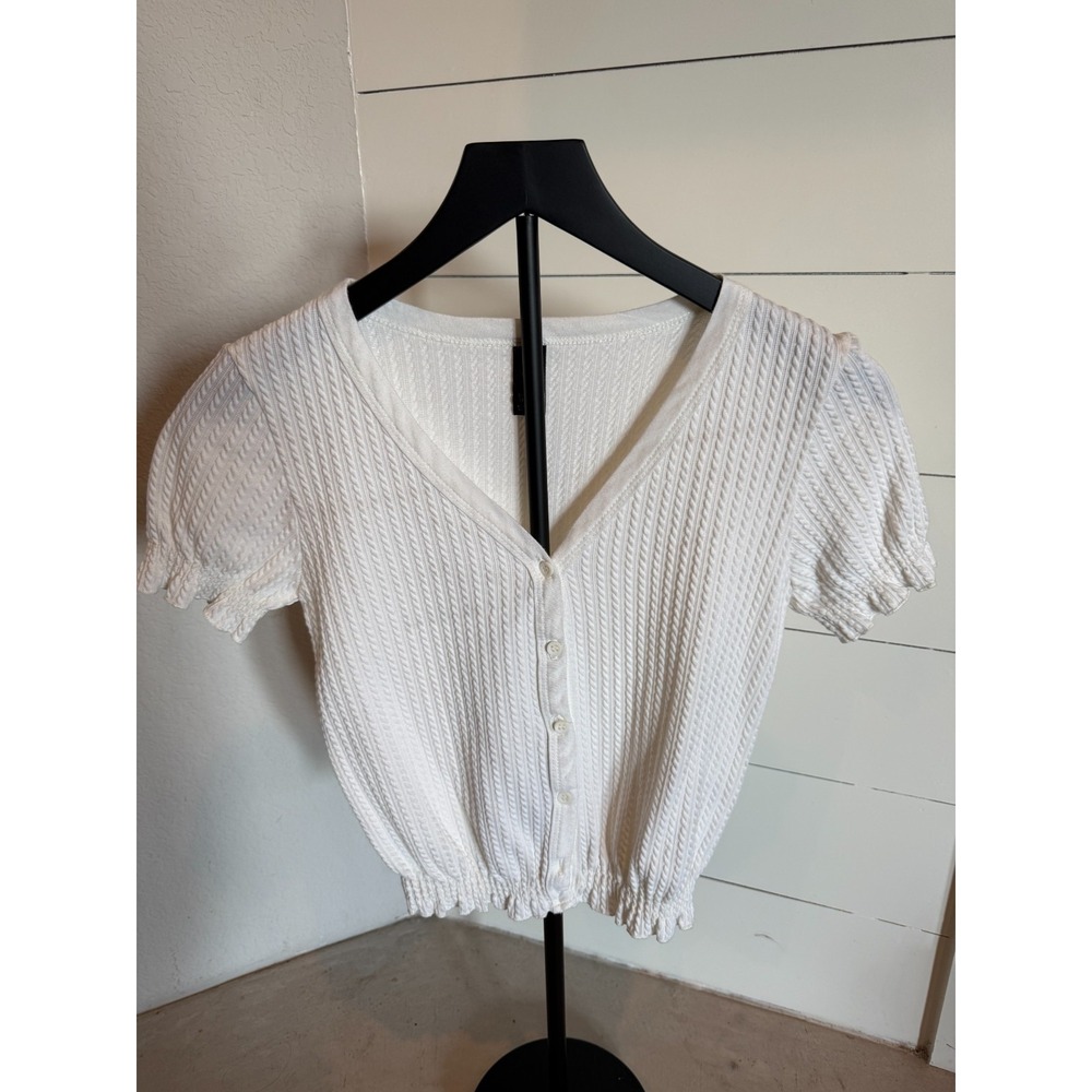 Cuidado Con El Perro‎ White Button-Up Cropped Cardigan Top Women's Sz S